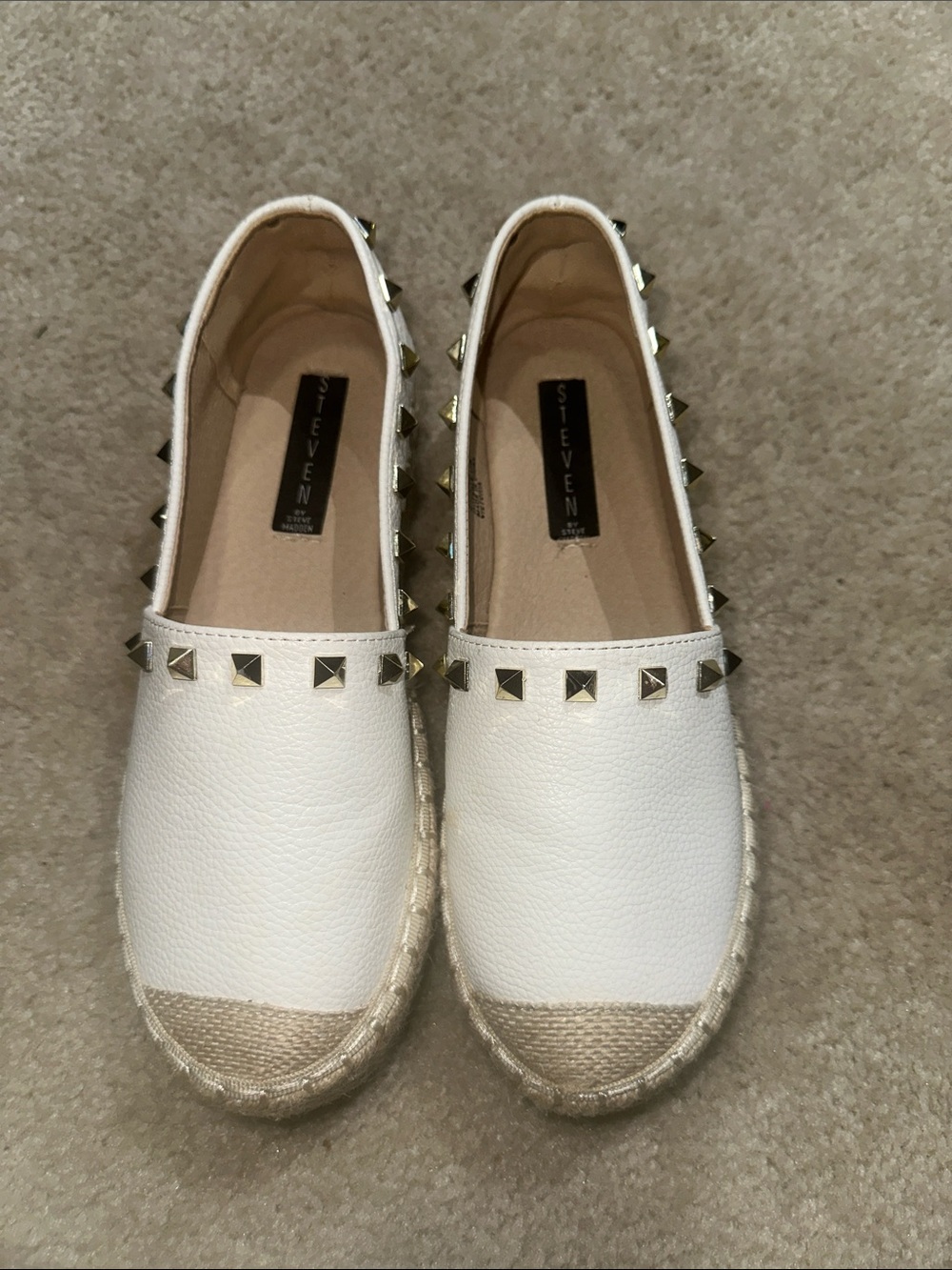 Steven by Steve Madden White Espadrille Flats with Gold Studs